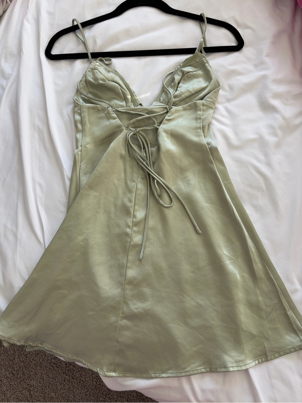Princess Polly Sage Green Satin Slip Chemise - Picture 4 of 5